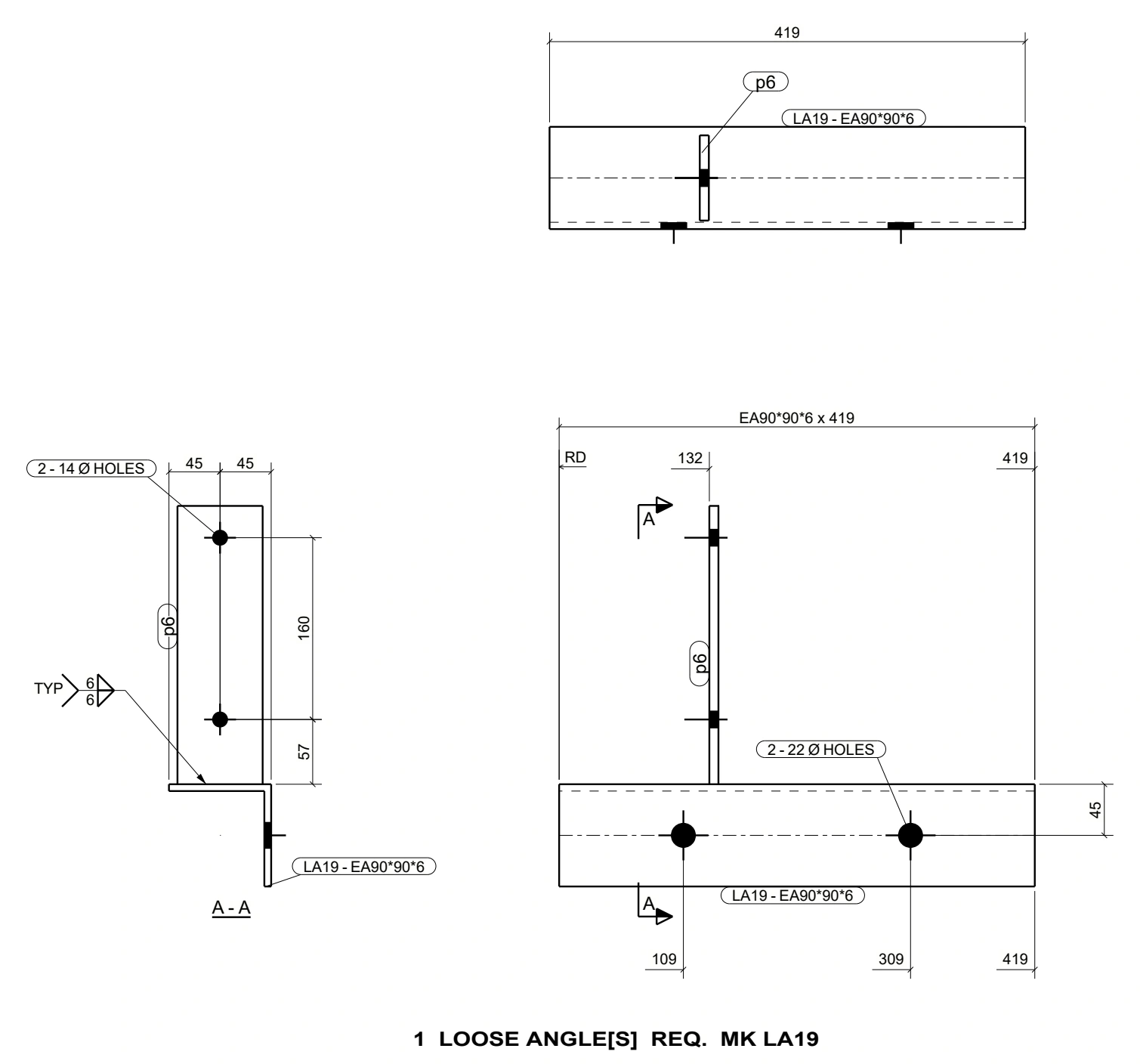 Loose-angle detailing — example 2: Detailing for a compact fabricated angle.