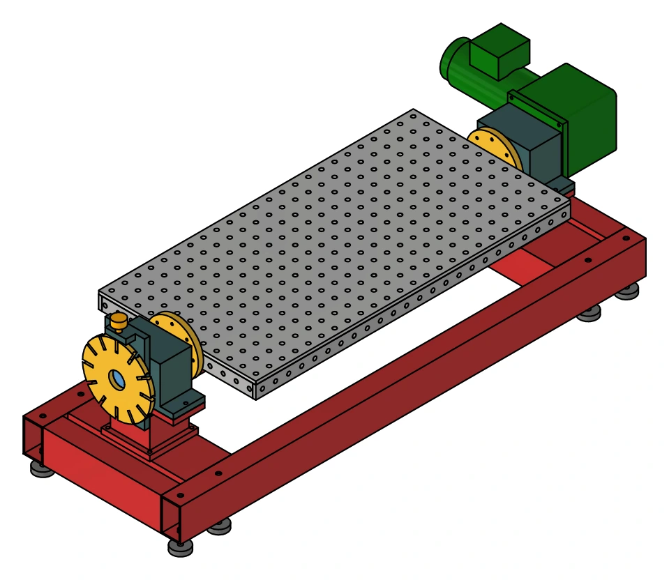 Motorised welding-table assembly coloured 3D CAD assembly