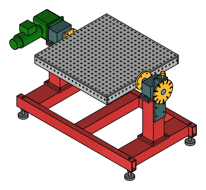 Rotary welding-table assembly coloured 3D CAD assembly