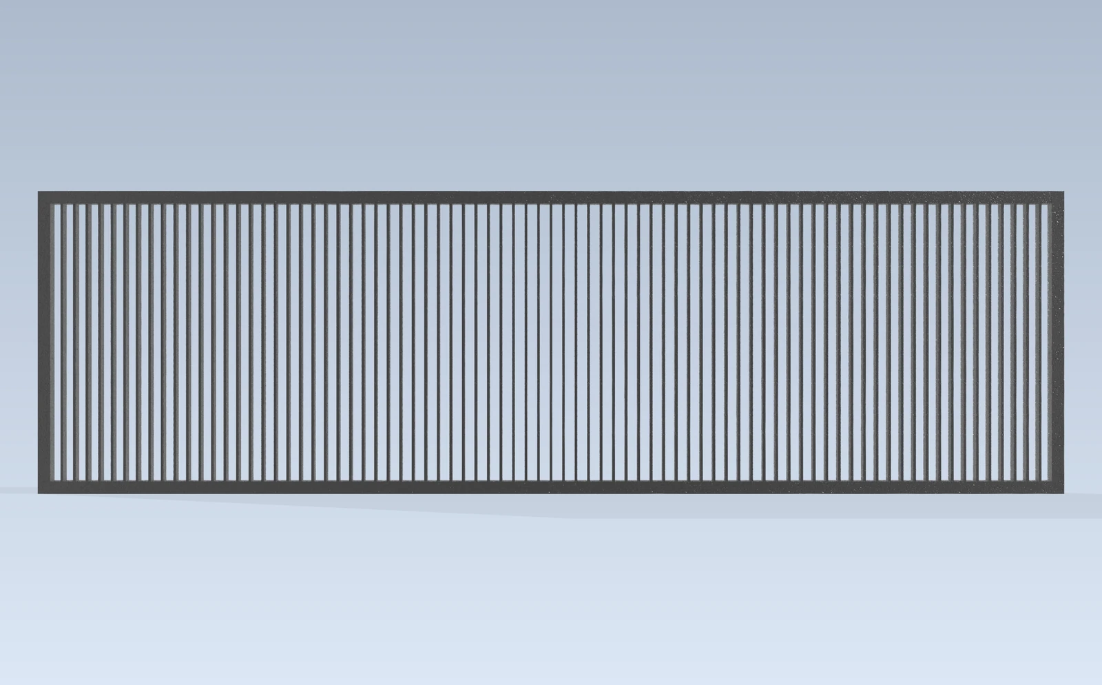 Supplied front-view CAD render of a sliding gate with vertical infill