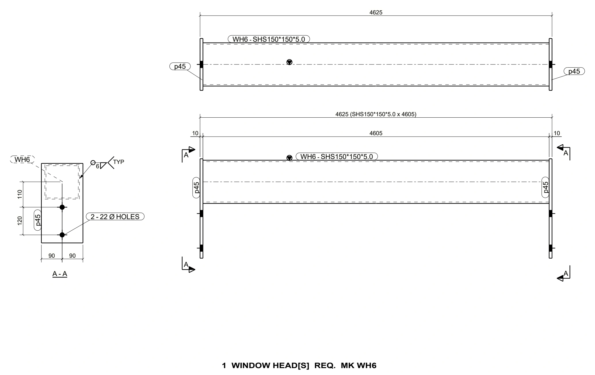 Window-head detailing — example 2: Fabrication dimensions and connection information.