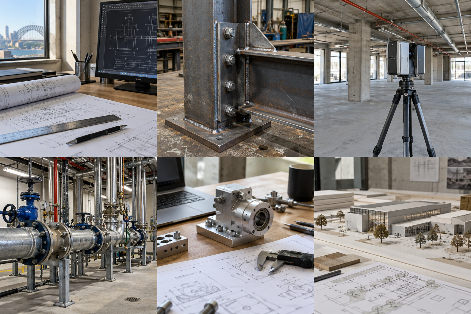 Illustrative steel connection in a fabrication workshop